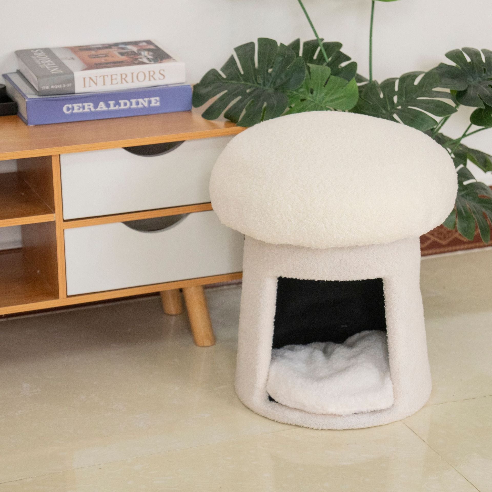 Creamy Mushroom Cat Bed Shoe Changing Stool